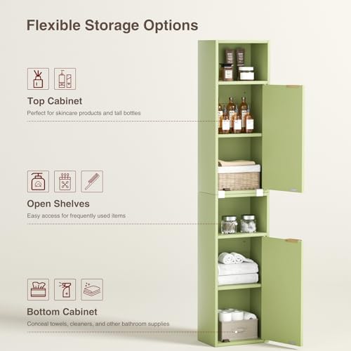 AKMAKM 59.1" Tall Slim Bathroom Storage Cabinet Green | Freestanding or Wall - Image 5