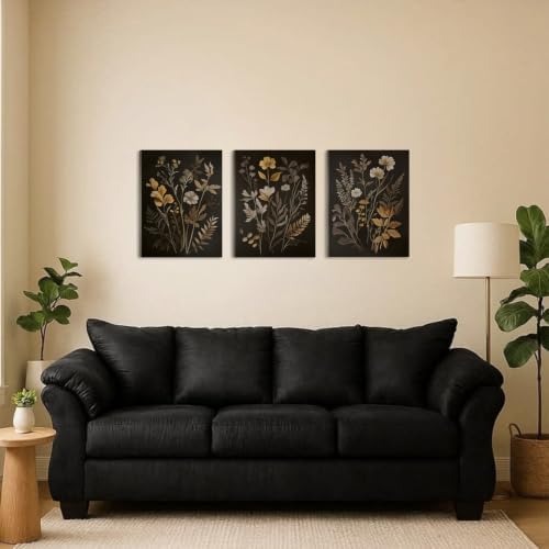Vintage Dark Gothic Flowers Canvas Wrapped Wall Art Set of 3 24x16in Framed - Image 2