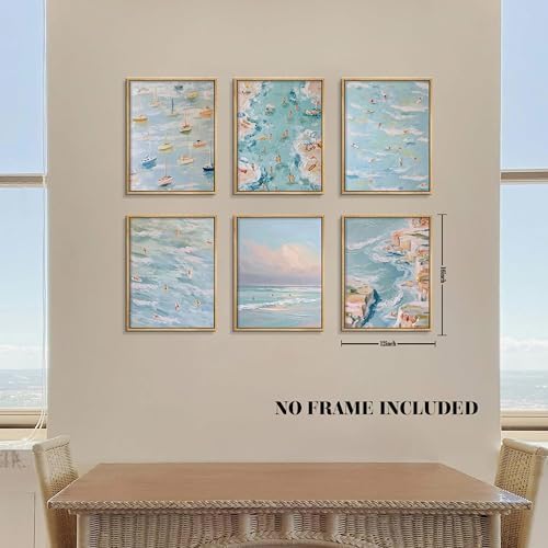 Coastal Beach Canvas Wall Art Set of 6, Abstract Ocean Sailing Boats and - Image 3