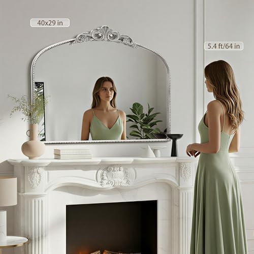 Micasso Vintage Silver Wall Mirror: 40"x29" Baroque Antique Arched Mirror - Image 3