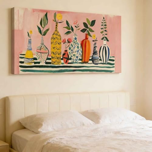 Vibrant Colorful Bottle Flower Canvas Wall Art Large Playful Retro Vase Floral - Image 5
