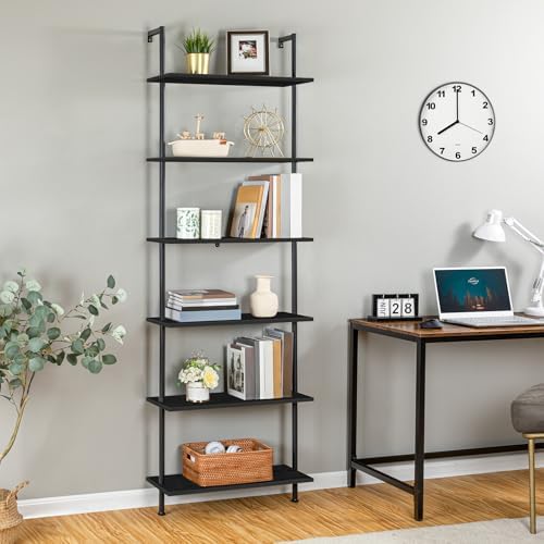 HOOBRO DIY Ladder Shelf, 6-Tier Wall Mounted Bookshelf, Office Vertical Bookcase - Image 7