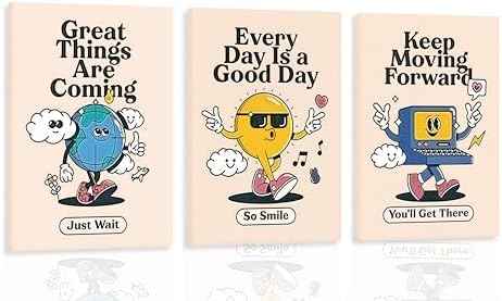 3Pcs Framed Vivid Retro Wall Art Canvas Motivational Posters Aesthetic Funny by Unknown