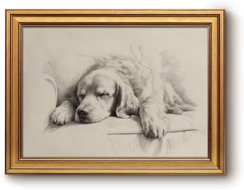 VIYYIEA Vintage Gold Framed Wall Art, Sleeping Dog, 12x16 Inch by VIYYIEAART