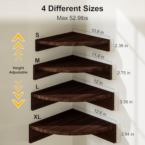Alsonerbay Wood Corner Floating Shelves Wall Mount 4-Pack, Dark Brown - Image 3