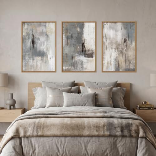 Aryroi Abstract Neutral Gray Beige Framed Canvas Wall Art Set- 16"x24"x3 - Image 4