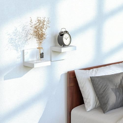 RICHER HOUSE 3-Set Small Floating Wall Shelf, No Drill Bathroom Shelf White - Image 2