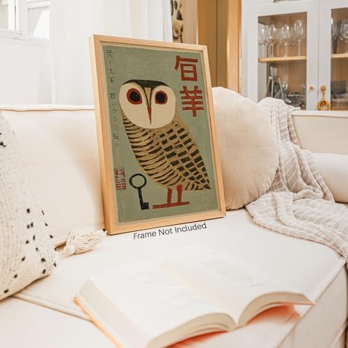 Japanese Animal Poster Prints Vintage Owl Canvas Wall Art Minimalist Bird - Image 3