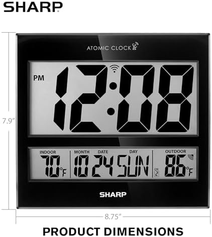 Sharp Atomic Digital Wall Clock, Indoor/Outdoor Temp Sensor - Image 5