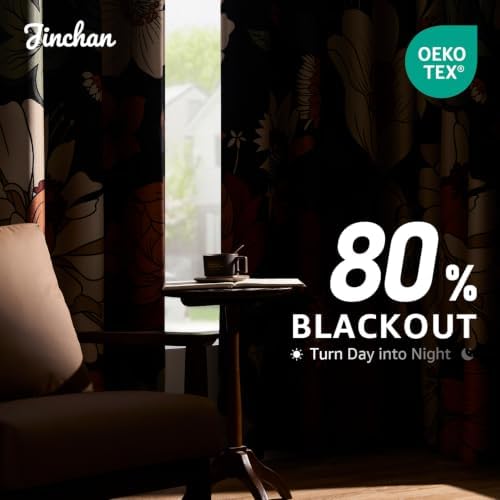 jinchan Black Boho Floral Blackout Curtains 102 Inch Grommet 2 Panels - Image 4