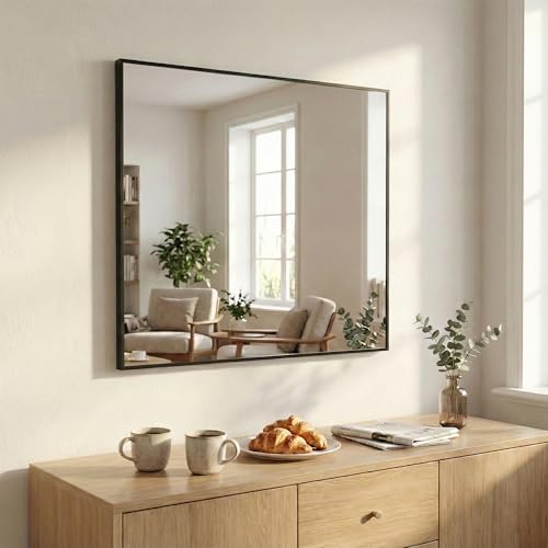 30"x30" Matte Black Framed Square Bathroom Vanity Wall Mirror - Image 3