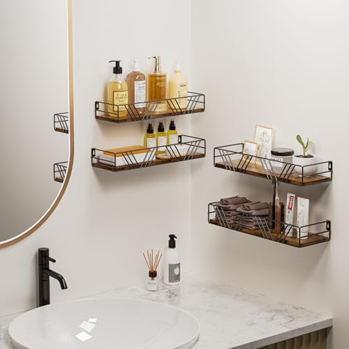 Floating Shelves for Wall, 4 Sets Rustic Shelf - Image 4