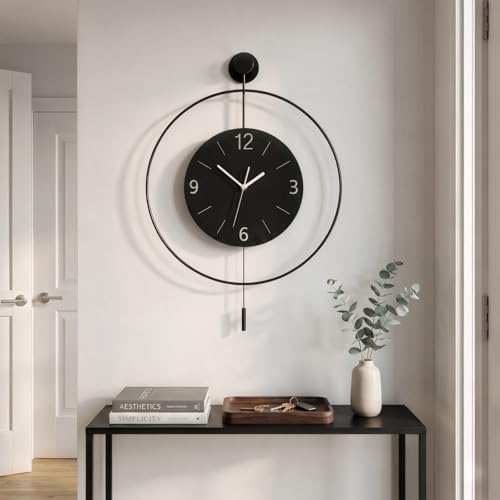 Cuspin Modern Wall Clock with Pendulum, Large Black Metal Decorative Clock - Image 3