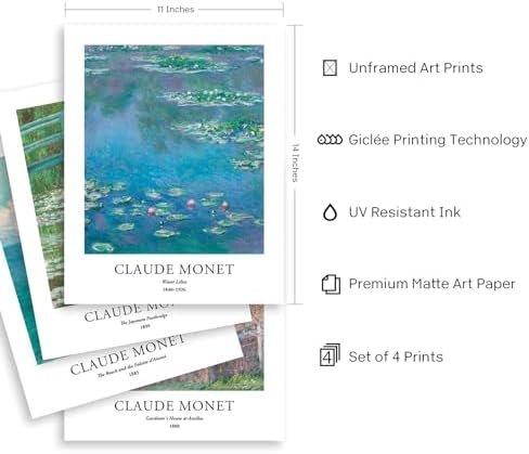EVOLE HOME - Claude Monet Giclée Art Print Set of 4 Unframed 11x14 Inch - Image 3