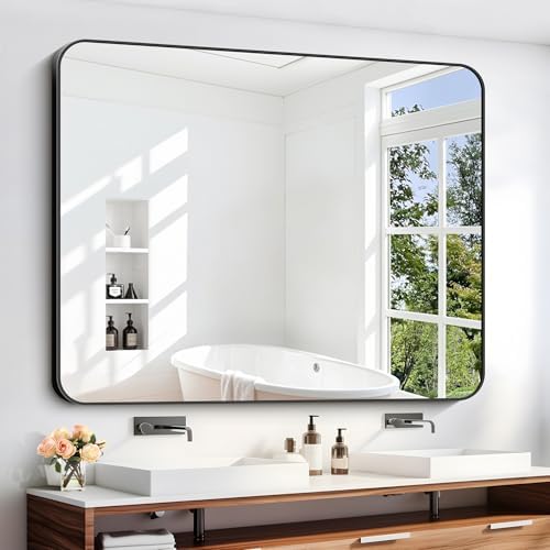 DESBING 40" x 48"Bathroom Mirror, Matte Black Wall Mirror by DESBING