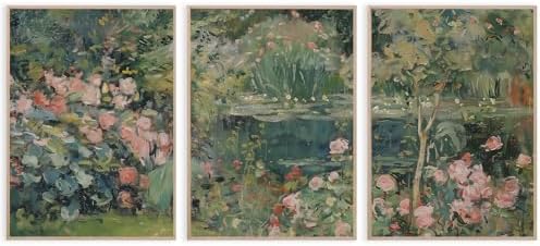 Set of 3 Vintage Oil Painting Spring Wildflower Wall Art 12x16Inch Unframed by Unknown