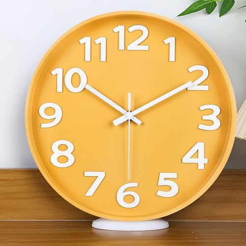 45MinST 12-Inch Modern Yellow Indoor/Outdoor Wall Clock, Silent Non-Ticking by 45MinST
