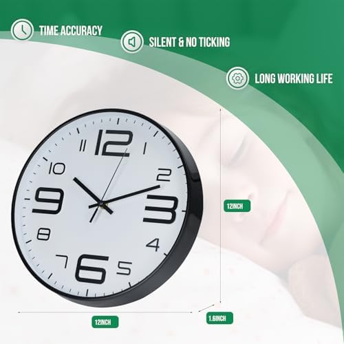 Wall Clock Modern Non-Ticking Battery Operated Wall Clocks Silent Quartz - Image 2