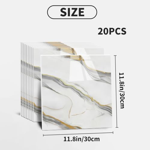 Haimin Wall Panels Peel and Stick Faux Marble Tiles 20 Pack 11.8x11.8in - Image 2