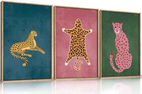 Large Boho Cheetah Animals Framed Canvas Wall Art Set -16"x24"x3 by Ausril
