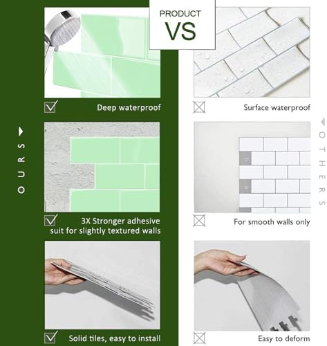 STICKGOO 10-Sheet Backsplash Peel and Stick Subway Tile, Self Adhesive Vinyl - Image 6