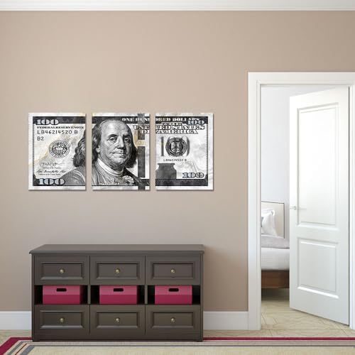 3 Panels Money Wall Art Grey Money Posters Prints Artwork One Hundred Dollars - Image 4