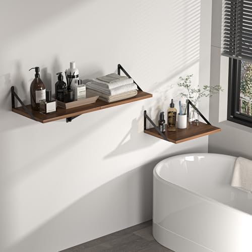 Heimlove 16W x 12D Deep Floating Shelves Set of 2 Walnut - Image 6