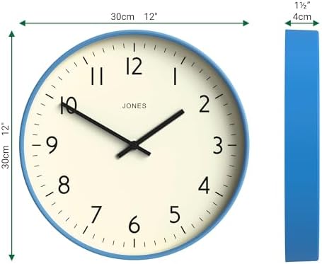 JONES CLOCKS® Studio Clock | Modern Round wall Clock | 12" | Mid Blue | Easy to - Image 3