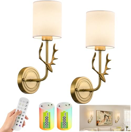 Cordless Wall Sconces Set of 2, 10000mAh Rechargeable RGB LED Lamps, Retro by Unknown