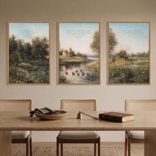 Vintage Sage Green Landscape Framed Canvas Wall Art Set, Christian Religious - Image 4