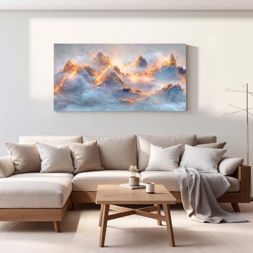 YISXINOAG Golden Snow Mountain Wall Art Abstract Landscape Painting 20"X40" - Image 2