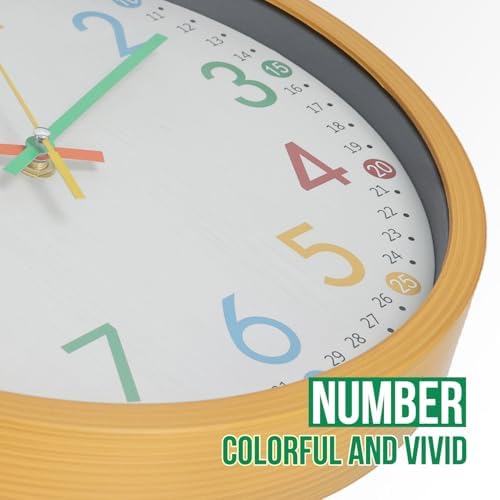 Kids Wall Clock Silent Non-Ticking Colorful Childrens Clock Round Decorative - Image 6