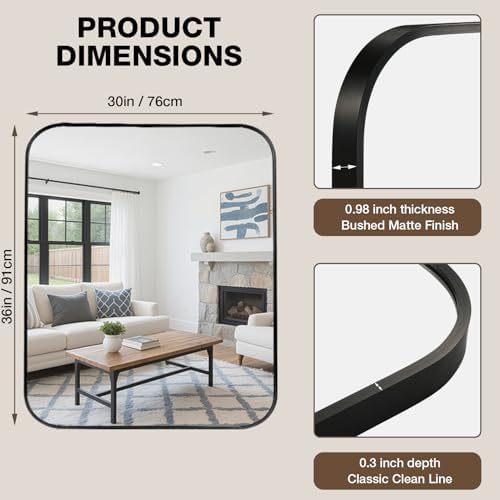 30"x36" Bathroom Mirrors for Over Sink, Matte Black Rectangle Vanity Mirror - Image 5