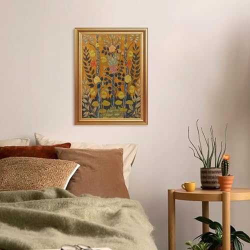EJPFOGV Art Nouveau Botanical Framed Wall Art on Orange Background 12x16 in - Image 3