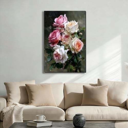 ZERILYN Ship Next Day Romantic Pink Peony Flower Canvas Art Farmhouse Wall - Image 2