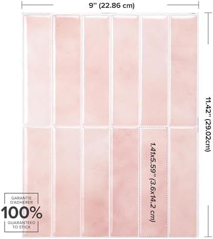 Smart Tiles Peel and Stick backsplash, Stacked Powder Pink - Image 3