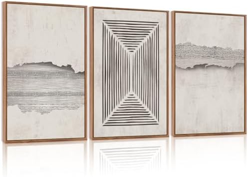 CHDITB Abstract Modern Framed Canvas Wall Art Set, Geometric Line Textured Wall by CHDITB