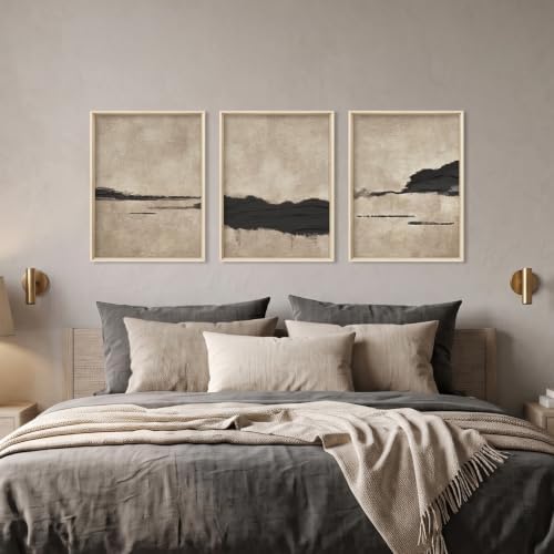 Aryroi Black and Tan Abstract Neutral Framed Canvas Wall Art Set, Dark Brown - Image 5