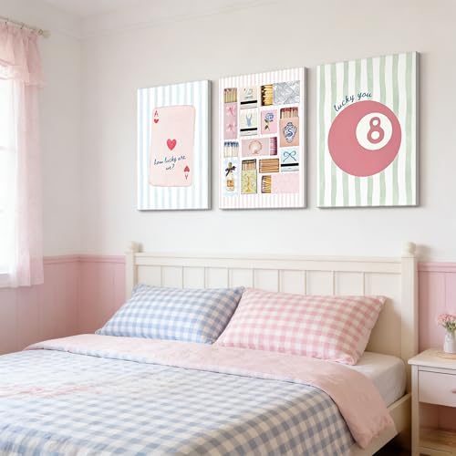 3Pcs Trendy Preppy Canvas Wall Art Pink Blue Matchbox Lucky 8 Ball Pictures - Image 3