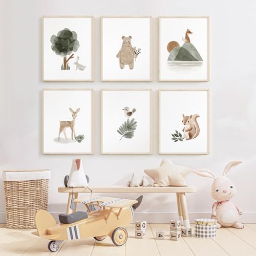 Woodland Nursery Wall Art Decor Set of 6 Animal Canvas Wall Decor Pictures Baby - Image 4