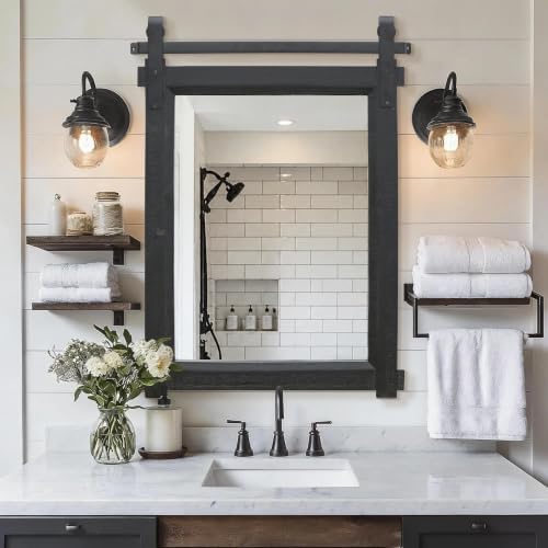 Besdomus Rustic Bathroom Vanity Mirror: 22"x30" Black Farmhouse Barn Door by Besdomus