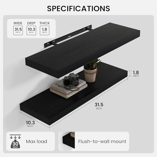 Heimlove Floating Shelves 31.5" W x 10.3" D Black Set of 2 - Image 3