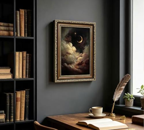 Vintage Gold Framed Crescent Moon Cloud Wall Art, Dark Academia Celestial - Image 5