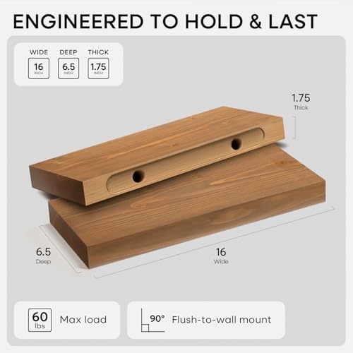 Homeforia 16 Inch Floating Shelves, High-End Solid Pine Wood - Image 2