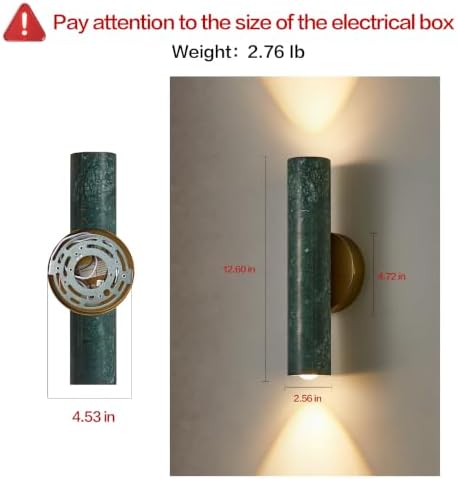 Green Marble Cylinder Wall Sconce, Brass Light - Image 6