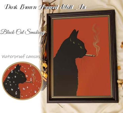 Dark Brown Framed-Vintage Smoking Cat Wall Art-Whimsical Animal Canvas Prints - Image 4