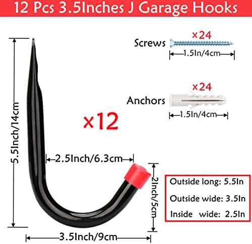 12 Pack Heavy Duty Steel Garage Storage Hooks, 3.5Inch Wall Mounted J Utility - Image 2