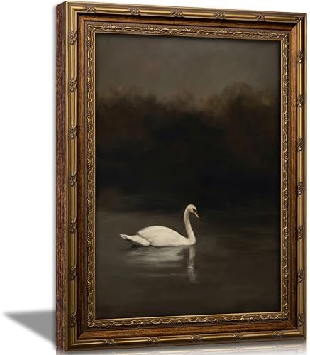 Vintage Gold Framed White Swan Canvas Wall Art Dark Academia Gothic Duck by Gothicart