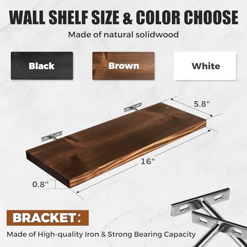 16x5.8x0.8in Floating Wall Shelves Rustic Solid Wood 4-Pack - Image 3