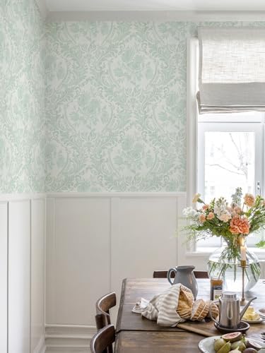 Ismoon Sage Green Floral Wallpaper Peel Stick Vintage Damask Wallpaper - Image 2